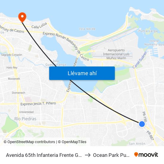 Avenida 65th Infanteria Frente Gasolinera Toral to Ocean Park Puerto Rico map