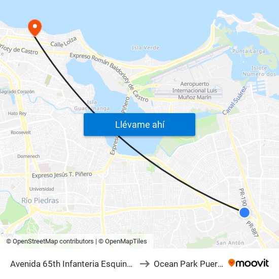 Avenida 65th Infanteria Esquina Calle Vigo to Ocean Park Puerto Rico map
