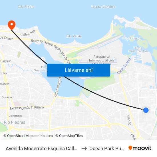 Avenida Moserrate Esquina Calle Rafael Carrion to Ocean Park Puerto Rico map