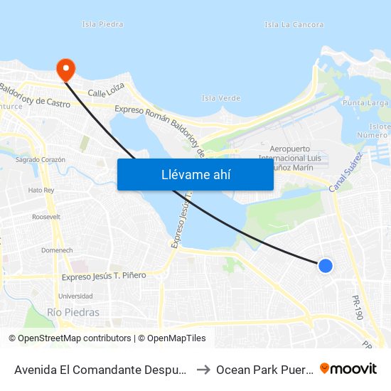 Avenida El Comandante Despues Calle 232 to Ocean Park Puerto Rico map
