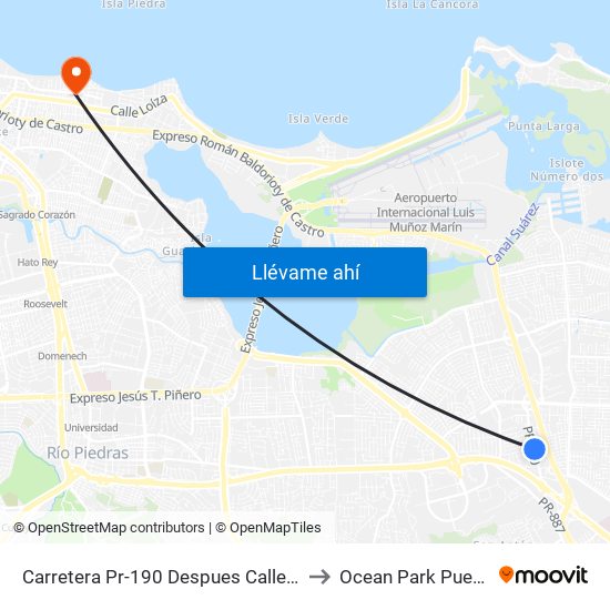 Carretera Pr-190 Despues Calle San Damian to Ocean Park Puerto Rico map