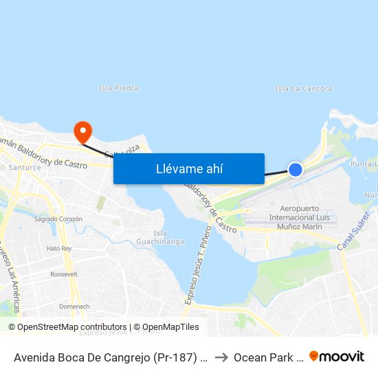 Avenida Boca De Cangrejo (Pr-187) 1ra Entrada Balneario Carolina to Ocean Park Puerto Rico map