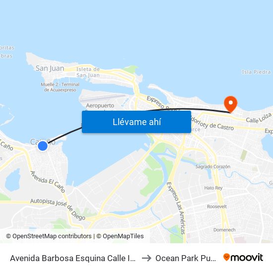 Avenida Barbosa Esquina Calle Isidra Rodriguez to Ocean Park Puerto Rico map
