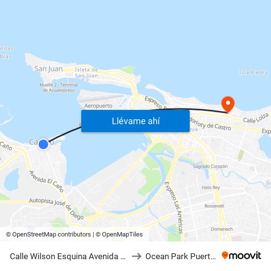 Calle Wilson Esquina Avenida Nereidas to Ocean Park Puerto Rico map