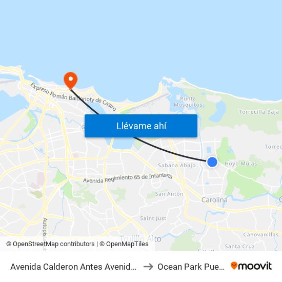 Avenida Calderon Antes Avenida Monserrate to Ocean Park Puerto Rico map