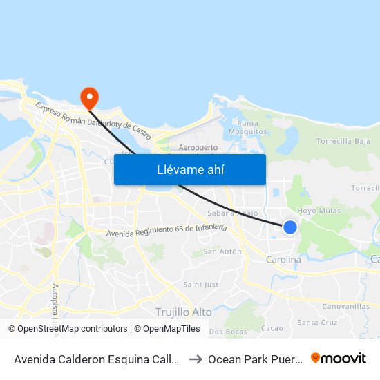 Avenida Calderon Esquina Calle Magnolia to Ocean Park Puerto Rico map