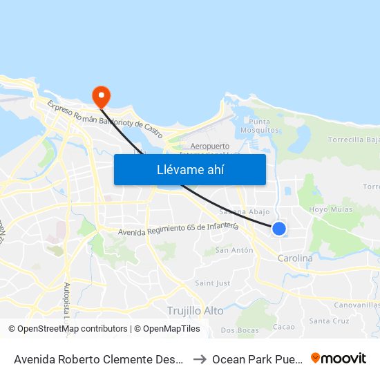 Avenida Roberto Clemente Despues Calle 73 to Ocean Park Puerto Rico map