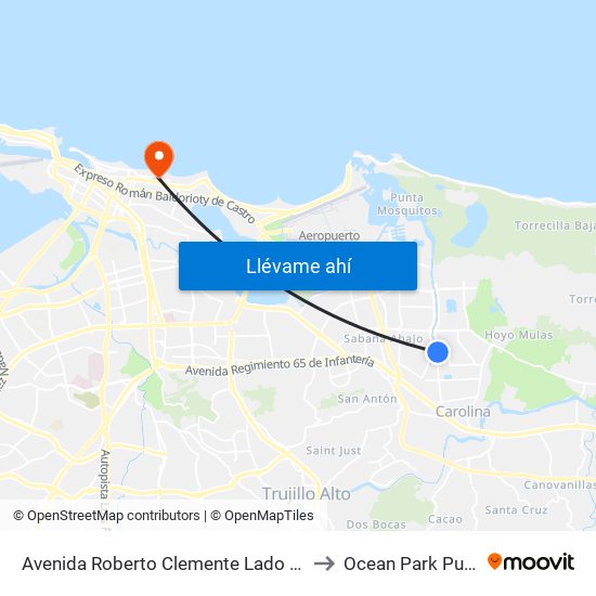 Avenida Roberto Clemente Lado Opuesto Calle 81 to Ocean Park Puerto Rico map