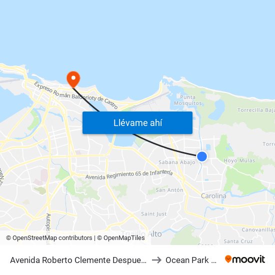 Avenida Roberto Clemente Despues Lado Opuesto Calle 81 to Ocean Park Puerto Rico map