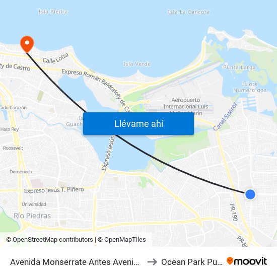 Avenida Monserrate Antes Avenida Sanches Osorio to Ocean Park Puerto Rico map