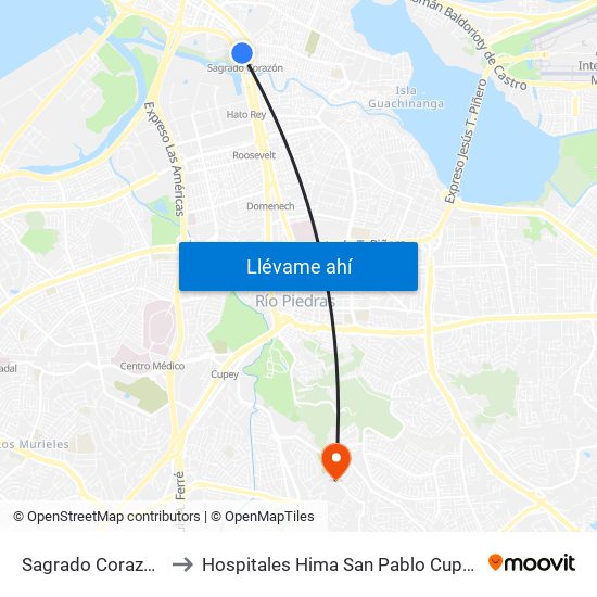 Sagrado Corazón to Hospitales Hima San Pablo Cupey map