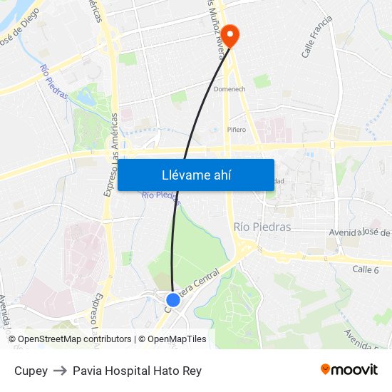 Cupey to Pavia Hospital Hato Rey map