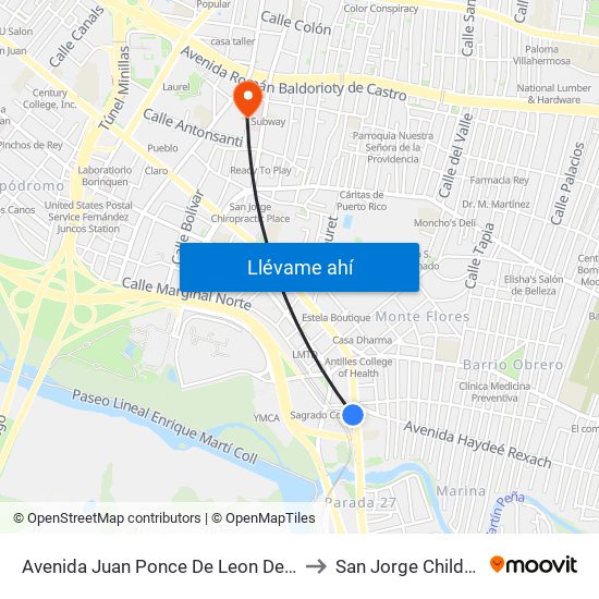 Avenida Juan Ponce De Leon Despues Lado Opuesto Avenida Haydee Rexach to San Jorge Children's & Women's Hospital map