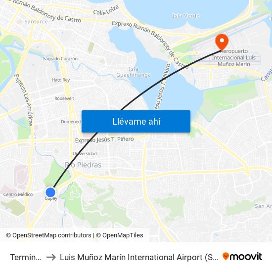Terminal De Cupey to Luis Muñoz Marín International Airport (SJU) (Aeropuerto Internacional Luis Muñoz Marín) map