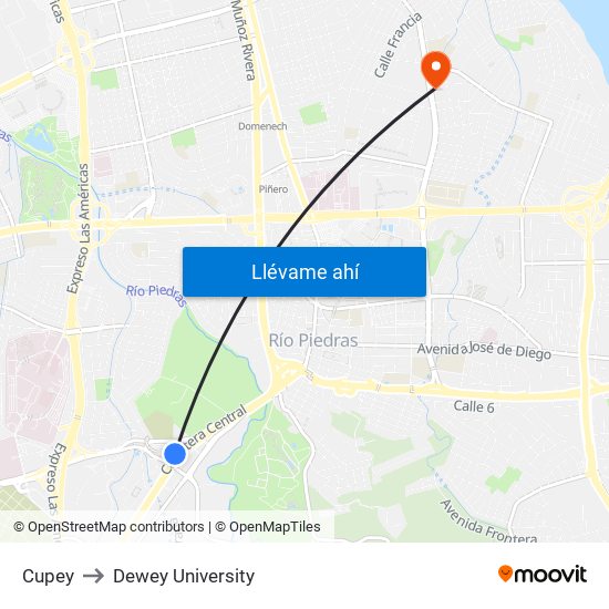 Cupey to Dewey University map