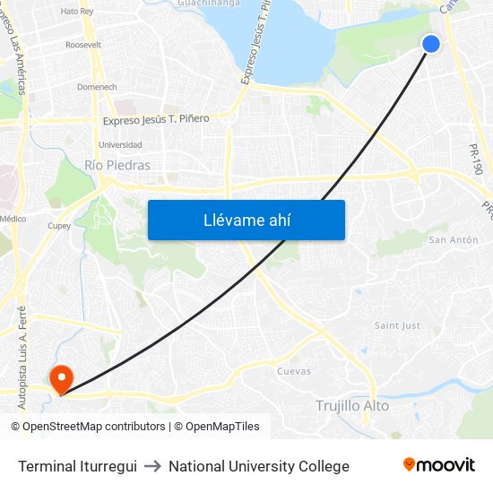 Terminal Iturregui to National University College map