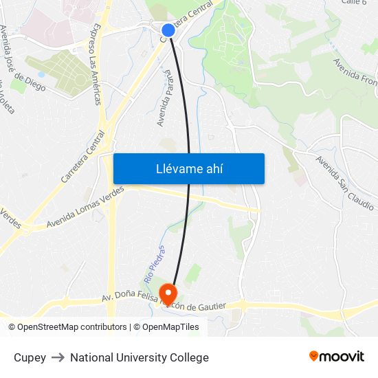 Cupey to National University College map