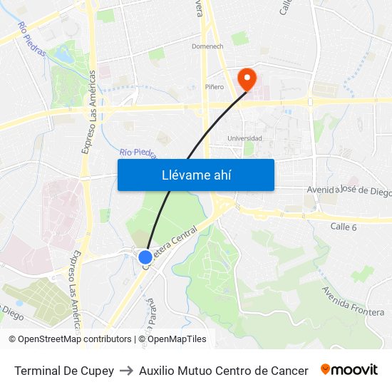 Terminal De Cupey to Auxilio Mutuo Centro de Cancer map