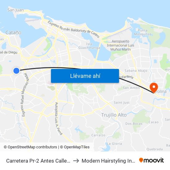 Carretera Pr-2 Antes Calle Sevilla to Modern Hairstyling Institute map