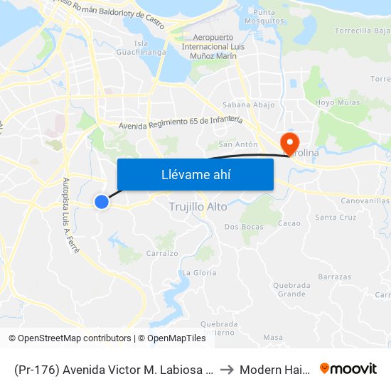(Pr-176) Avenida Victor M. Labiosa Despues Lado Opuesto Calle Pio Baroja to Modern Hairstyling Institute map
