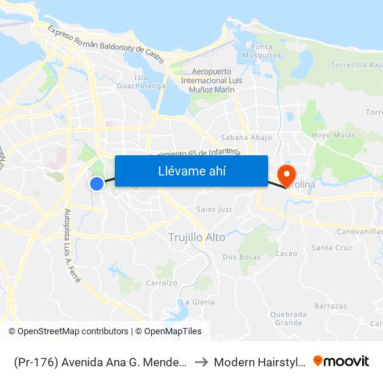 (Pr-176) Avenida Ana G. Mendez Antes Calle Atlanta to Modern Hairstyling Institute map