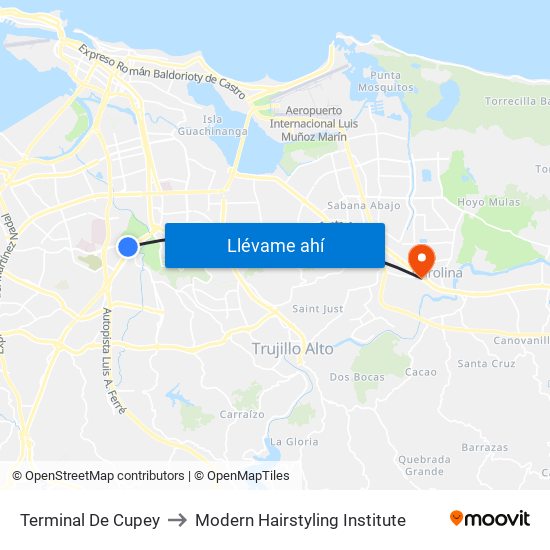 Terminal De Cupey to Modern Hairstyling Institute map