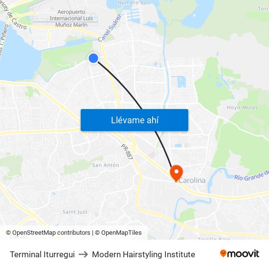 Terminal Iturregui to Modern Hairstyling Institute map