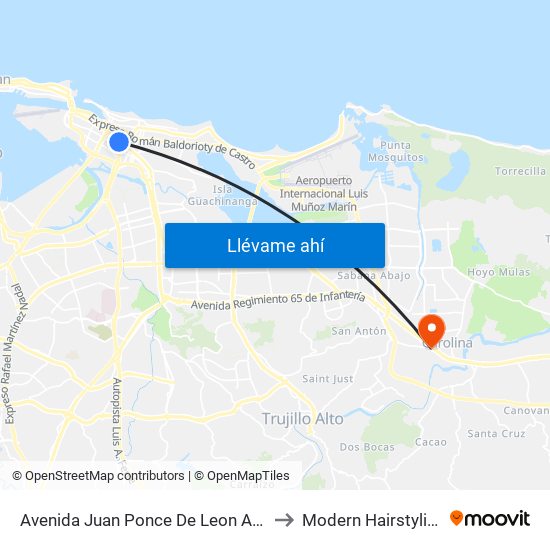 Avenida Juan Ponce De Leon Antes Calle Lloveras to Modern Hairstyling Institute map