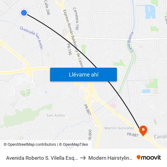 Avenida Roberto S. Vilella Esquina Calle 259 to Modern Hairstyling Institute map