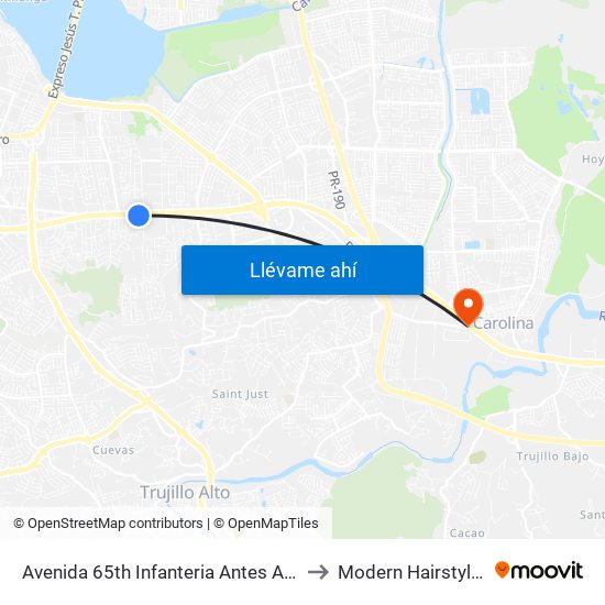 Avenida 65th Infanteria Antes Avenida Monte Carlos to Modern Hairstyling Institute map