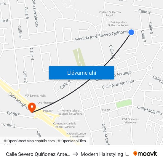 Calle Severo Quiñonez Antes Calle 7 to Modern Hairstyling Institute map