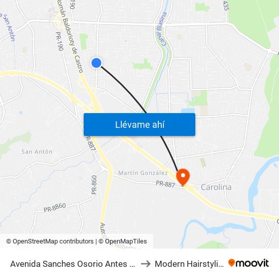 Avenida Sanches Osorio Antes Calle Parque Florido to Modern Hairstyling Institute map