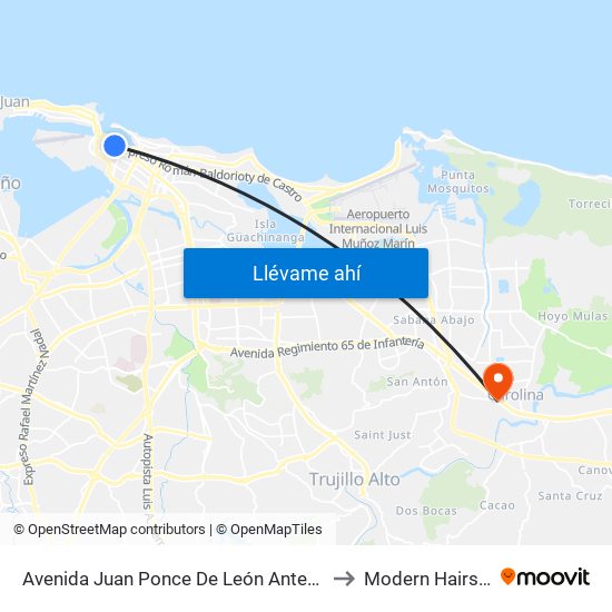 Avenida Juan Ponce De León Antes Lado Opuesto Calle Waymouth to Modern Hairstyling Institute map