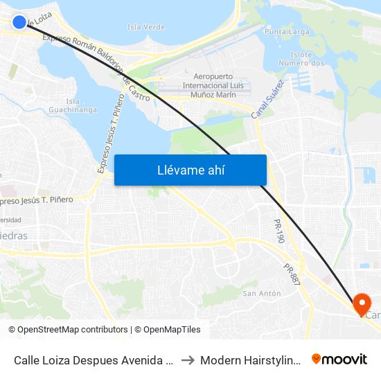 Calle Loiza Despues Avenida Las Americas to Modern Hairstyling Institute map