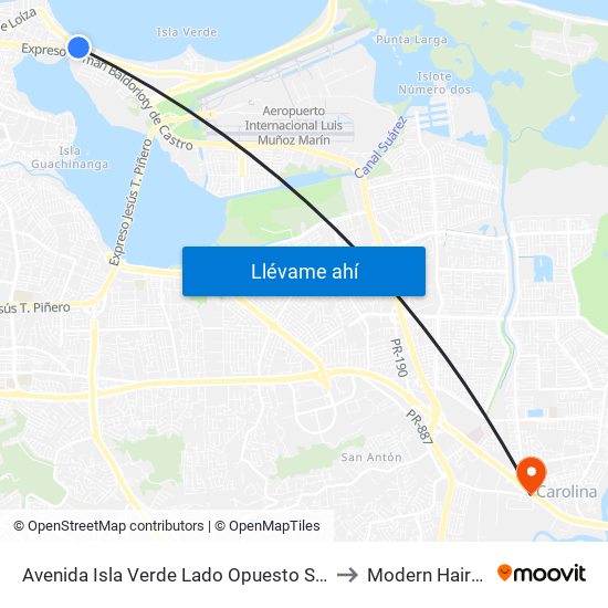 Avenida Isla Verde Lado Opuesto Salida Expreso Baldorioty De Castro to Modern Hairstyling Institute map