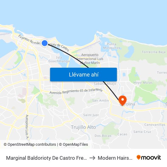 Marginal Baldorioty De Castro Frente A Norte Shopping Center to Modern Hairstyling Institute map