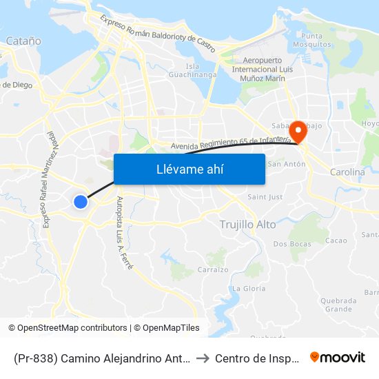 (Pr-838) Camino Alejandrino Antes Calle A to Centro de Inspección map