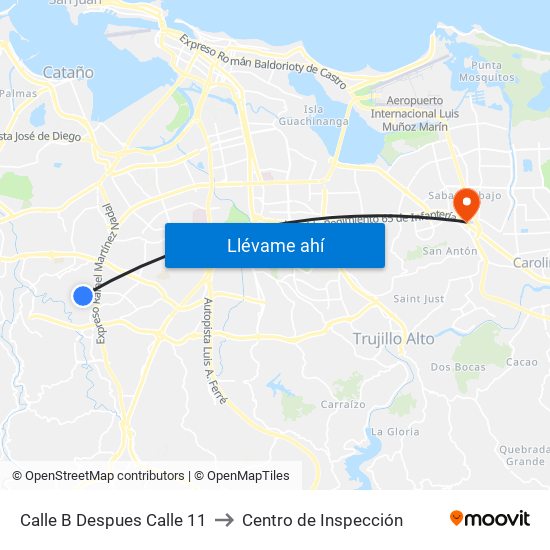 Calle B Despues Calle 11 to Centro de Inspección map