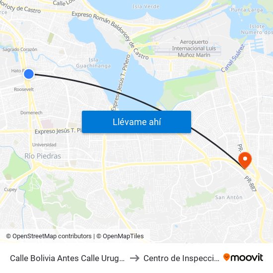 Calle Bolivia Antes Calle Uruguay to Centro de Inspección map