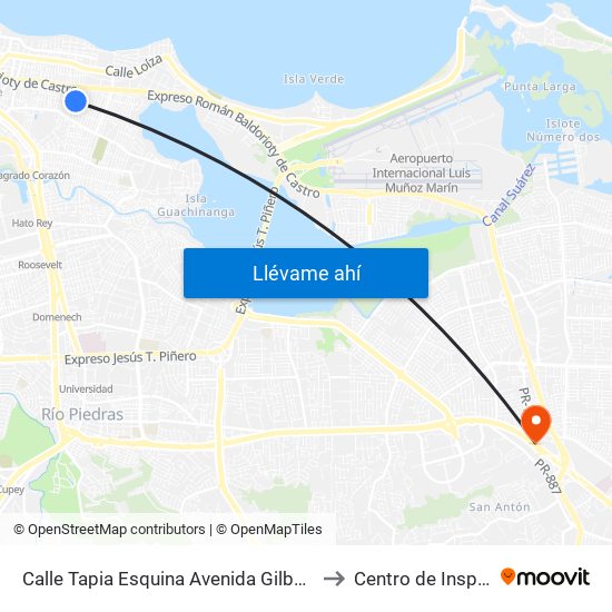 Calle Tapia Esquina Avenida Gilberto Monroig to Centro de Inspección map