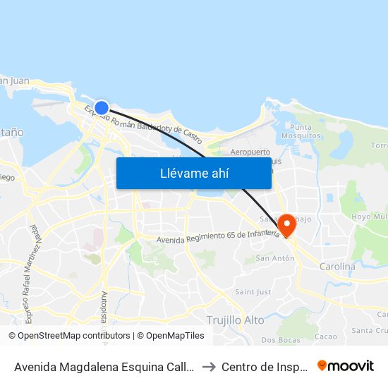 Avenida Magdalena Esquina Calle Condado to Centro de Inspección map