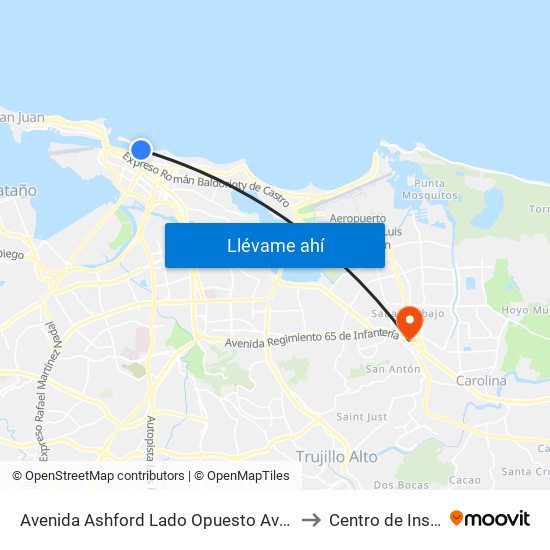 Avenida Ashford Lado Opuesto Avenida Magdalena to Centro de Inspección map