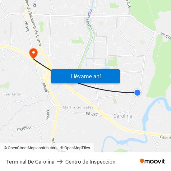 Terminal De Carolina to Centro de Inspección map