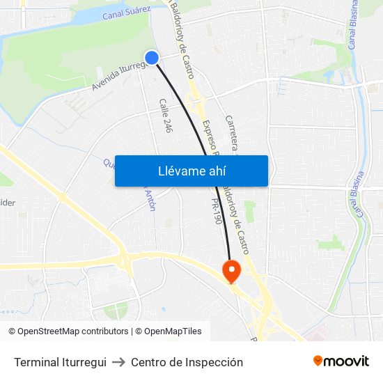 Terminal Iturregui to Centro de Inspección map
