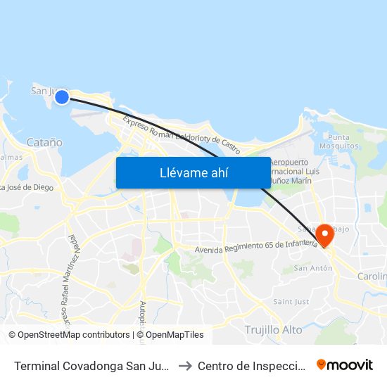 Terminal Covadonga San Juan to Centro de Inspección map