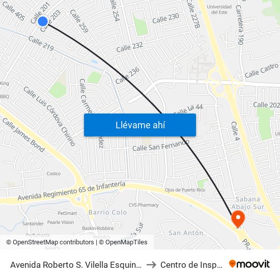 Avenida Roberto S. Vilella Esquina Calle 263 to Centro de Inspección map