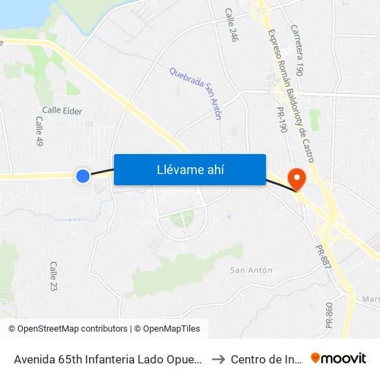 Avenida 65th Infanteria Lado Opuesto Calle Yaboa Real to Centro de Inspección map