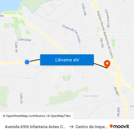 Avenida 65th Infanteria Antes Calle Zurna to Centro de Inspección map