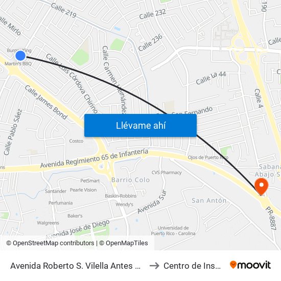 Avenida Roberto S. Vilella Antes Calle Linacero to Centro de Inspección map