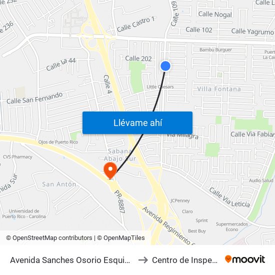Avenida Sanches Osorio Esquina Via 2 to Centro de Inspección map